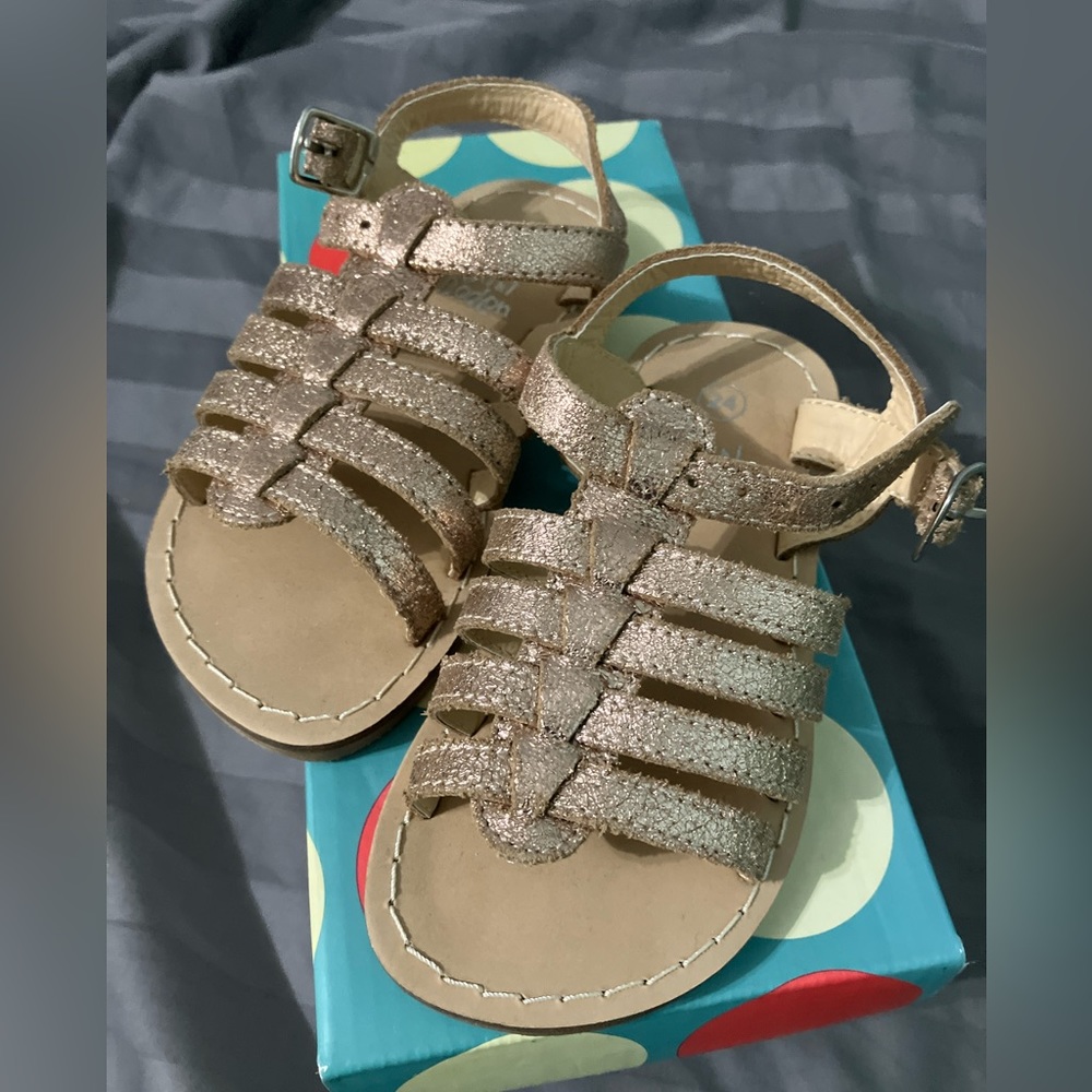 NIB Mini Boden rose gold leather gladiator sandals